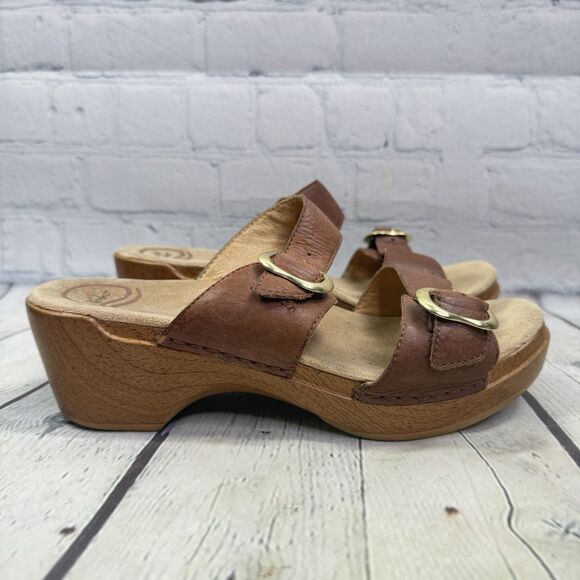 Dansko Sandals Women Size 7.5-8 US 38 EU Brown Strappy Wedge Boho Y2K Kork Shoe - Picture 1 of 11